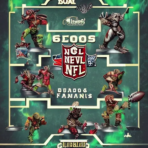 Image similar to blood bowl game finals poster, elves versus humans, nfl style, high quality