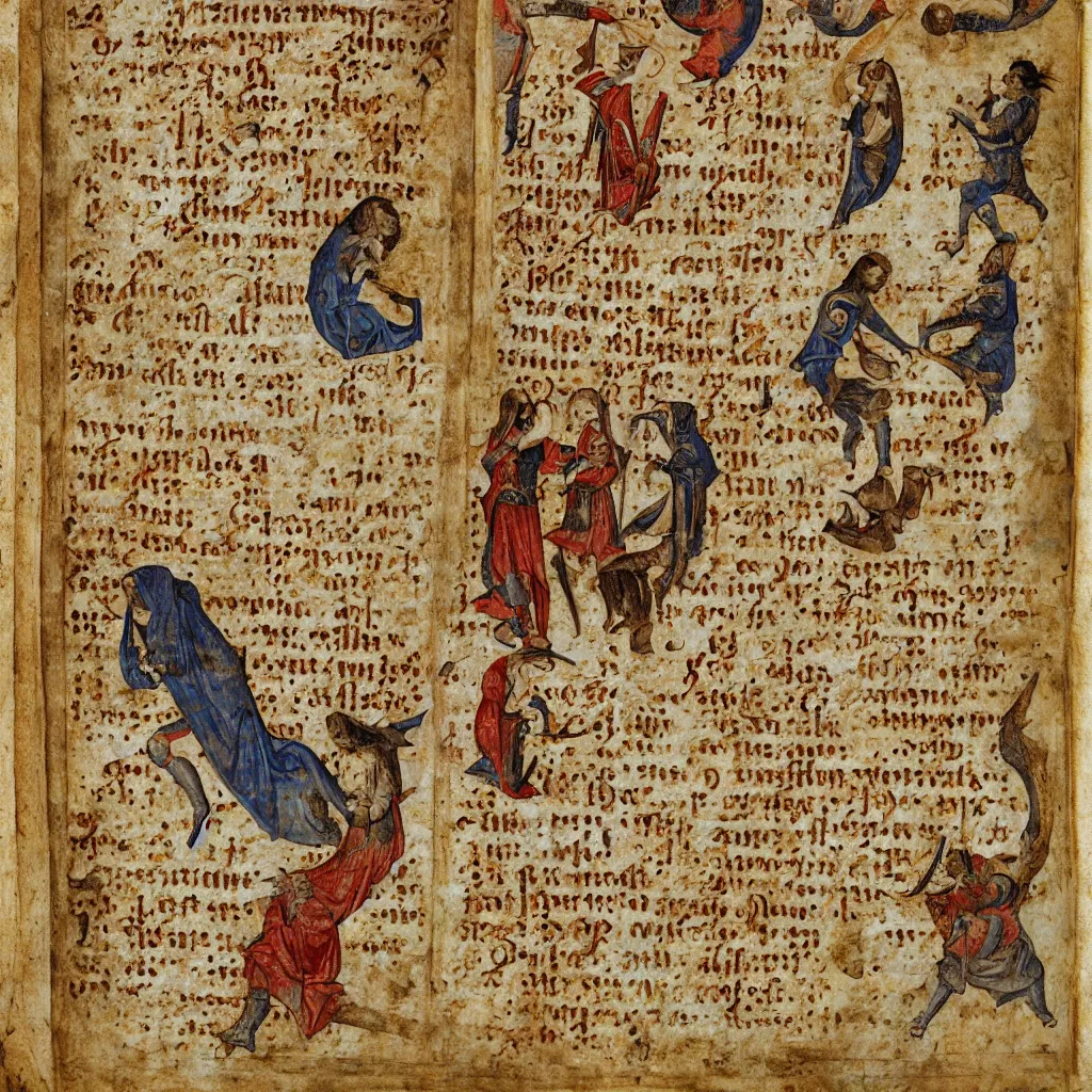 Image similar to !dream full page medieval manuscrit, art print, clean brush stroke, realistic highly detailed, 8k post-processing highly detailed, rendered by octane engine