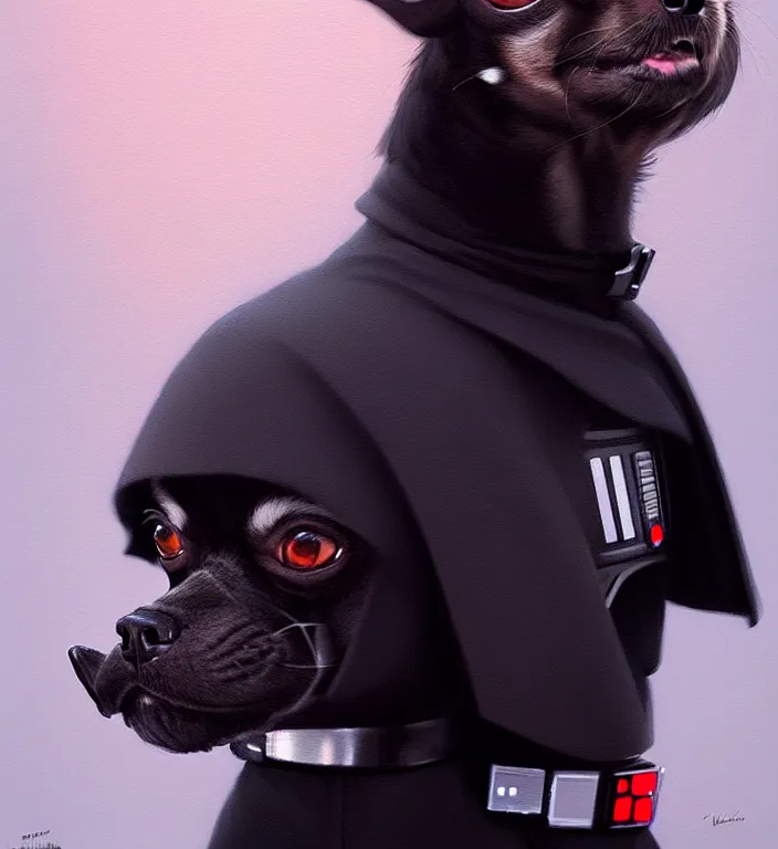 Image similar to a ultradetailed beautiful panting of chihuahua as darth vader, by ilya kuvshinov, greg rutkowski and makoto shinkai, trending on artstation