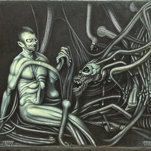 Image similar to zelensky is vomiting by giger