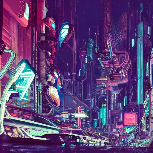 Image similar to astronaut cyberpunk surreal upside down city neon lights moebius