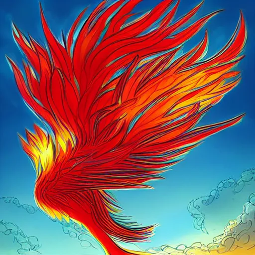 Prompt: a childrens book illustration about a faithful phoenix for a story that reads : early in the morning, before the sun is up, you'll find the phoenix out on a run. she builds up her strength, so she can fly high and far. ( 8 ), digital art