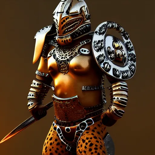 Image similar to warrior with jaguar themed armour, highly detailed, 4 k, hdr, award - winning, octane render, artstation