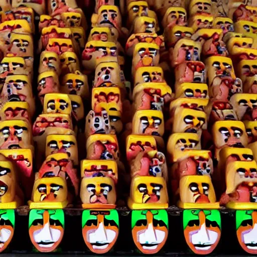 Prompt: pile of Haribo Gummy Olmec heads