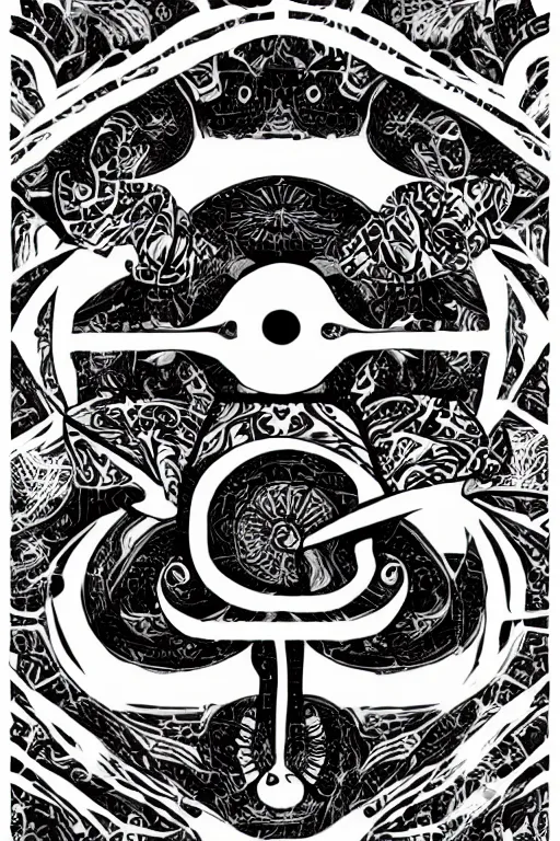 Image similar to black and white illustration, creative design, a talisman
