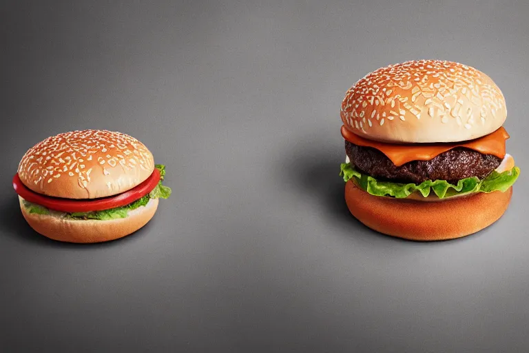 Prompt: mcdonalds hamburger burnt to a crisp, commercial photography