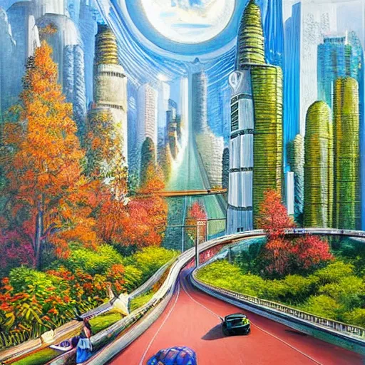 Prompt: Extraordinary beautiful city of the future in harmony with nature. Beautiful detailed painting by Lurid. (2022)