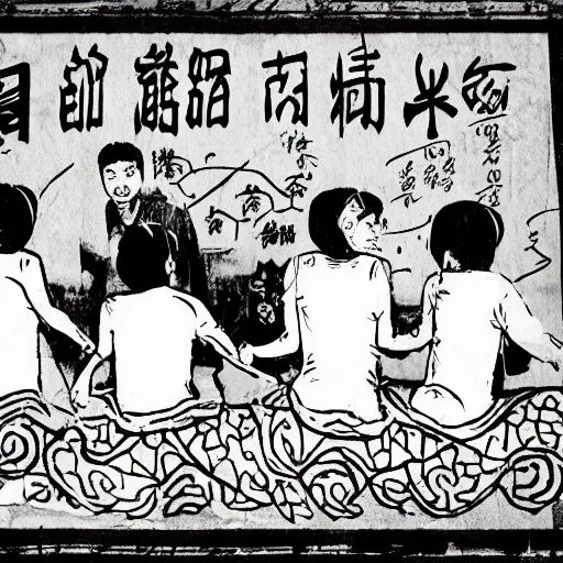 Image similar to a uyghur family in a prison, in the style of daniel johnston and outsider art, 4k, overlaid with chinese text