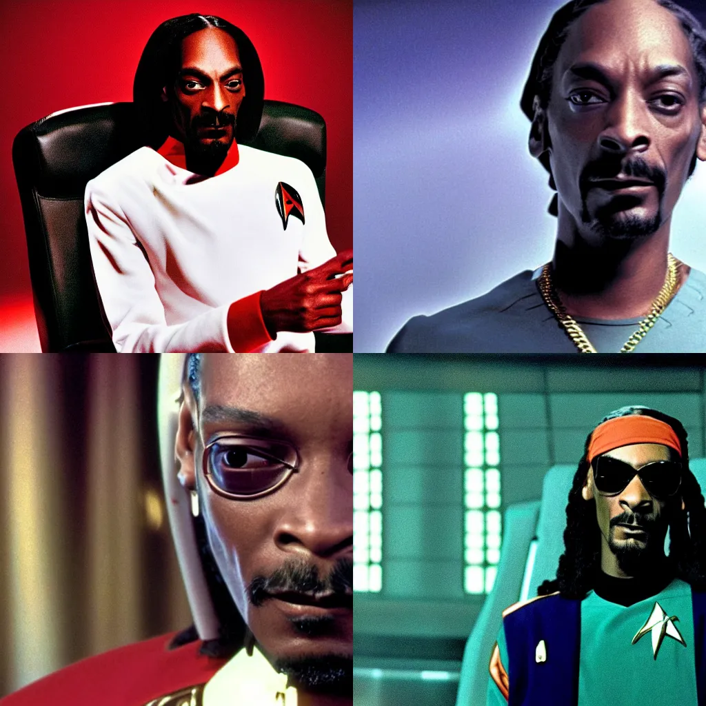 Prompt: Snoop Dogg in a still shot from star trek the next generation, 4k