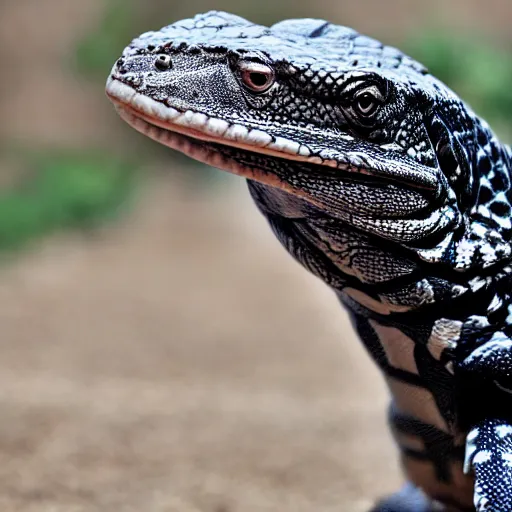 Prompt: an argentine black and white tegu