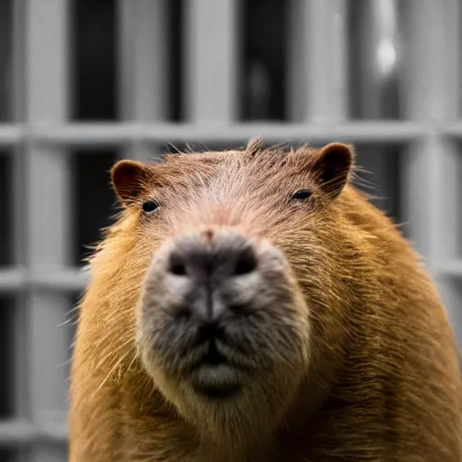 Image similar to a capybara in prison, realistic, ultra high detail, 8 k.