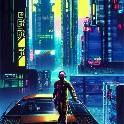 Prompt: 1979 OMNI Magazine Cover a portrait of a cyberpunk edgerunner, Night City, cyberpunk 2077, exteremly coherent and symmetrical, street level neo-Tokyo in cyberpunk 2020 style by Vincent Di Fate by mark arian by artgerm, 4k, 8k, HD, trending on artstation