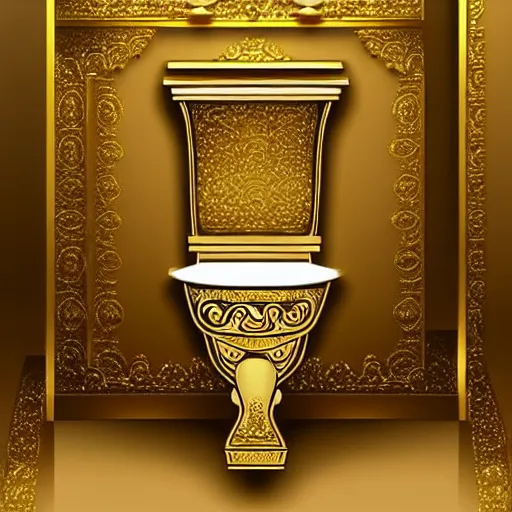 Image similar to a toilet made from solid gold. highly detailed, ornate, photorealistic