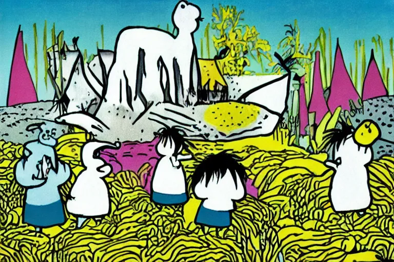 Prompt: best punk rock album cover never released by the moomins, design by tove jansson, beautiful, photorealistic, hyperrealistic, highly detailed, high resolution, 4 k