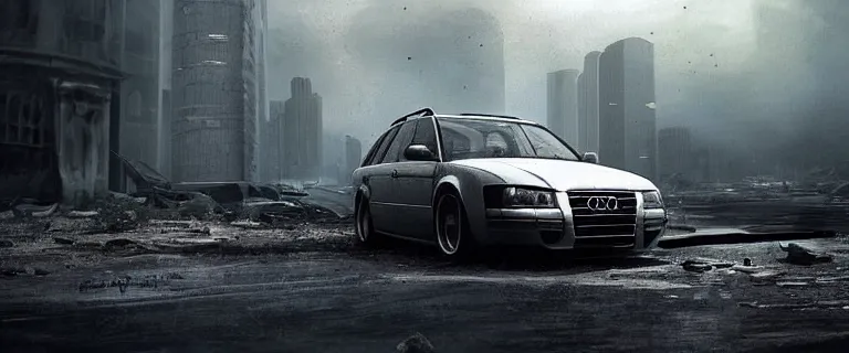 Image similar to Audi A4 B6 Avant (2002), a post apocalyptic, dramatic lighting, cinematic, establishing shot, extremly high detail, photorealistic, cinematic lighting, artstation, style by greg rutkowsky