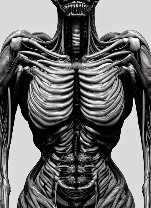 Image similar to : high resolution mri scan with contrast, xenomorph xx 1 2 1, hyper realistic, medical imaging, bilateral symmetry, by hr giger, ultra detail, unreal engine, octane rende,