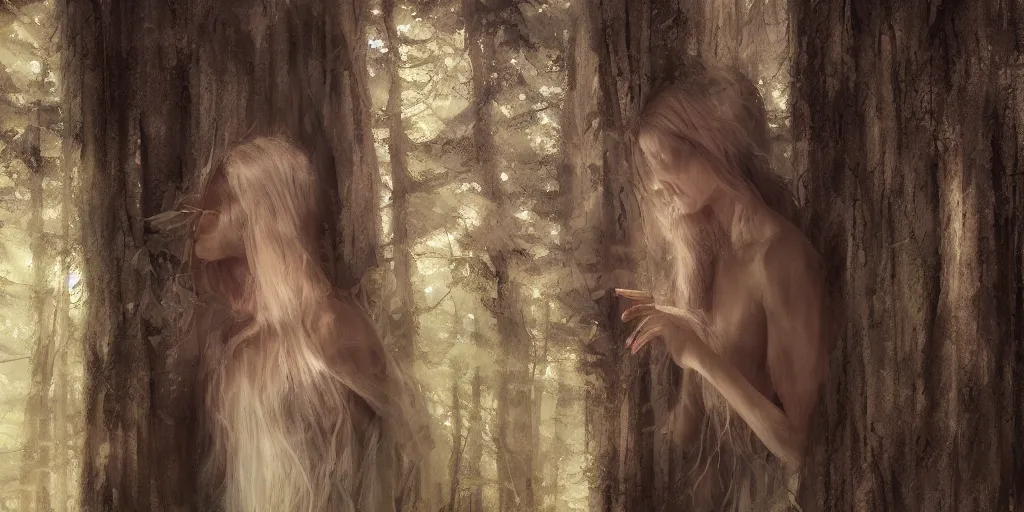Image similar to a wood spirit in the trees, photorealistic, by wlop, 4 k resolution h 7 6 8