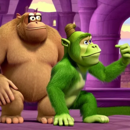 Prompt: donkey kong as fiona from shrek, movie still