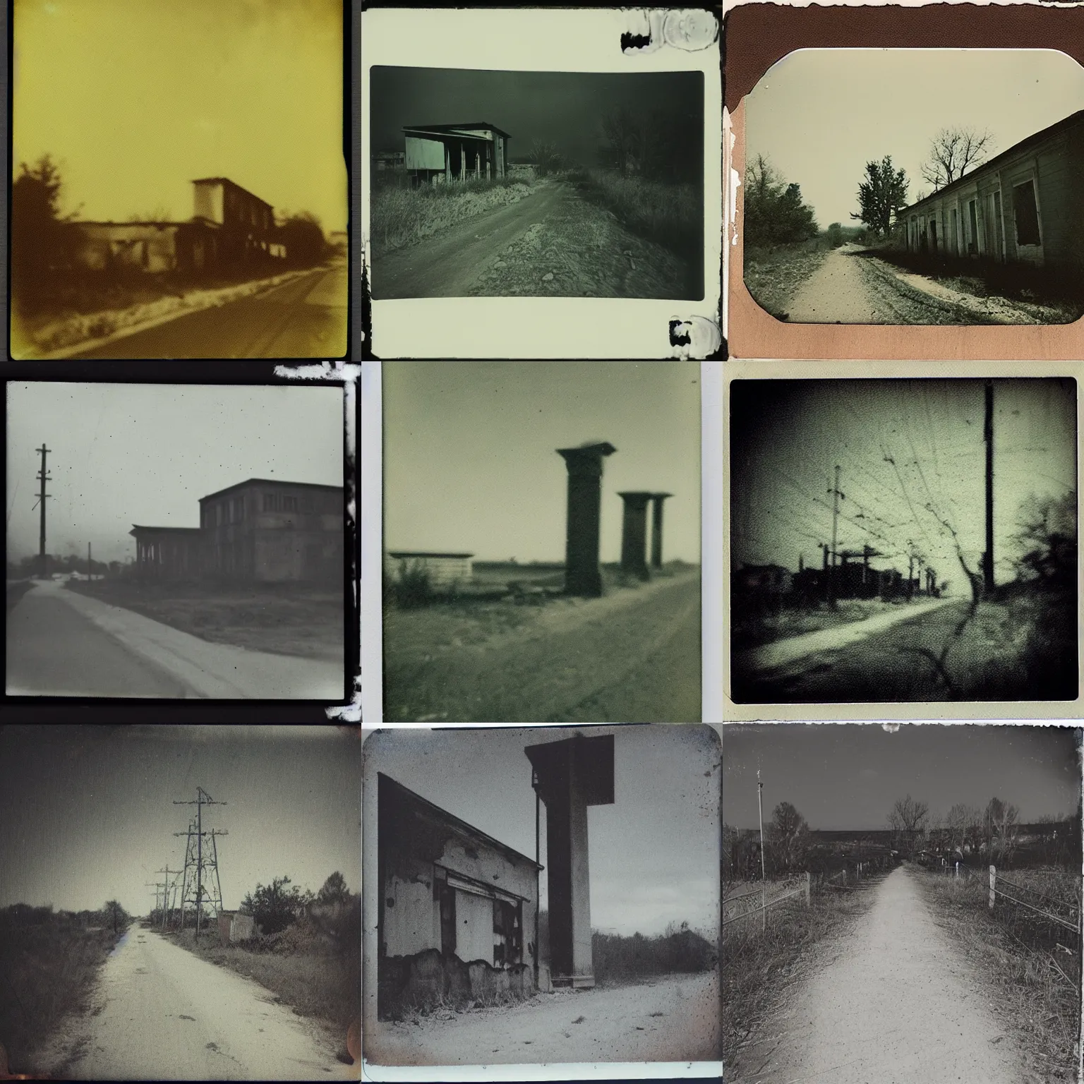 Prompt: liminal dreamcore vintage photo of an abandoned rural city, grainy polaroid