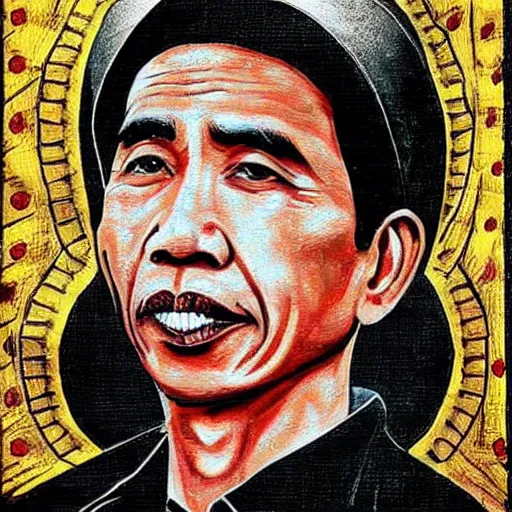 Prompt: Jokowi indonesian president as saint,with ortodhox syrian painting styles,with realistic details and authentic historical art