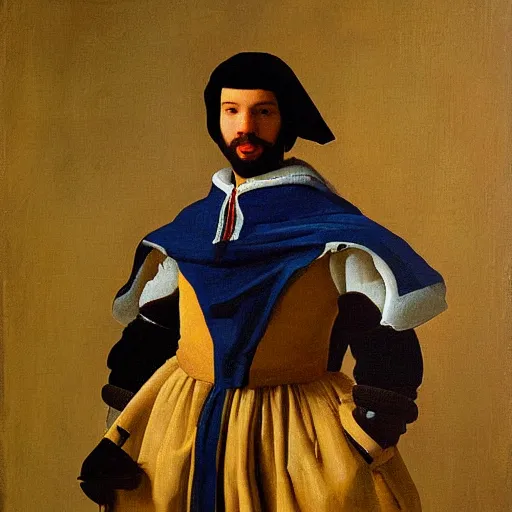 Image similar to a painting of drake in knights armor by vermeer