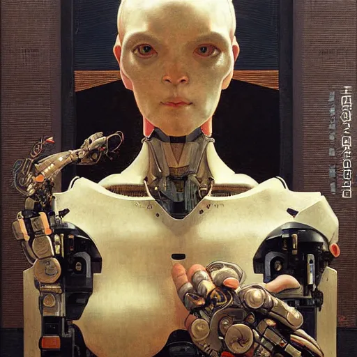 Image similar to masterpiece full body portrait cyborg woman in Tokyo, by Edgar Maxence and Ross Tran and Michael Whelan and Gustav Klimpt