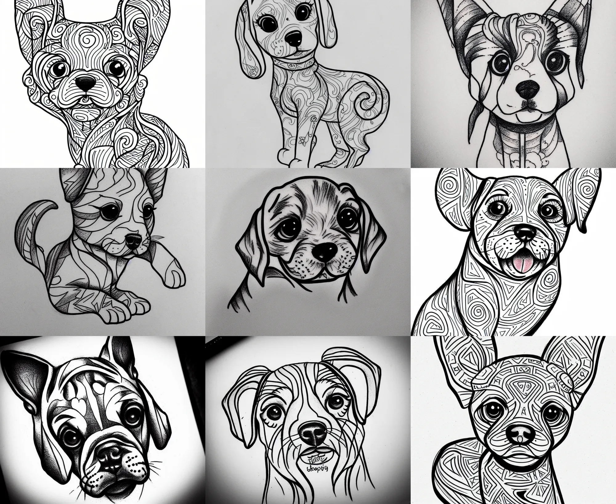 Image similar to Tattoo Design line sketch adorable lineart puppy, bolt lines very aesthetic