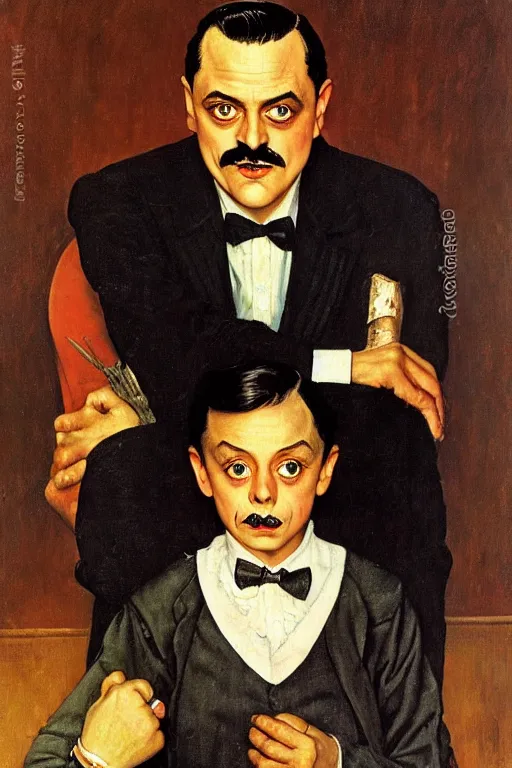 Image similar to portrait of gomez addams from the addams family painted by norman rockwell