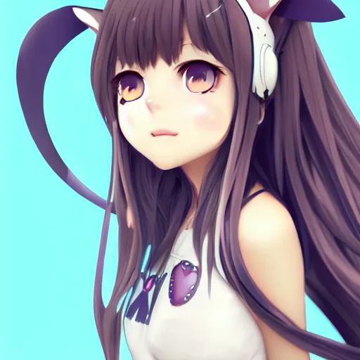 Image similar to nekopara fantastically detailed eyes cute girl portrait with fantastically detailed cat ears dressed like a cat modern anime style, made by Laica chrose, Mina Petrovic, WLOP!!!!!!!!!!!! Cell shading modern anime trending professional digital art unreal Engine 4k 8k