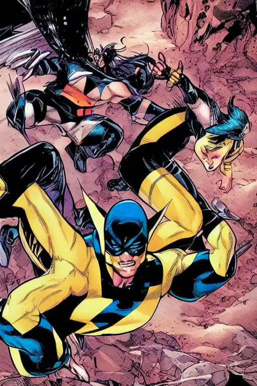 Prompt: uncanny x - men comic book panel containing wolverine and jubilee, illustrated by jim lee