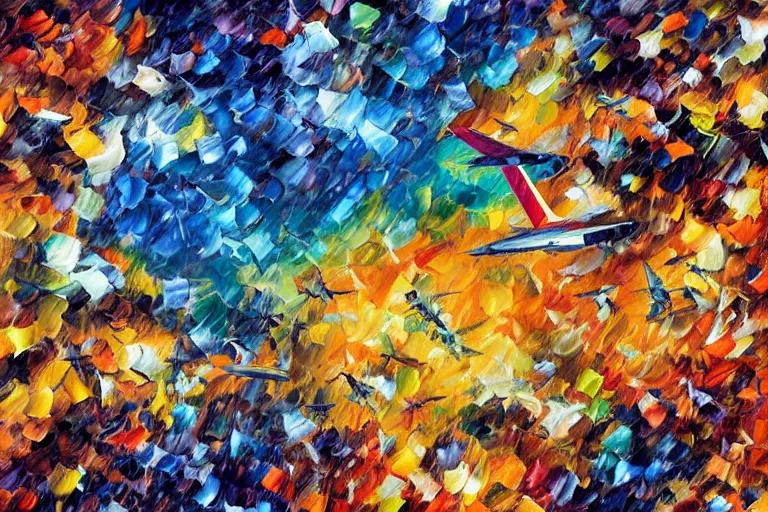 Prompt: bottom up shot of plane dropping smartphones in the jungle by leonid afremov and jill charuk, colorful, highly detailed, decollage 4 k