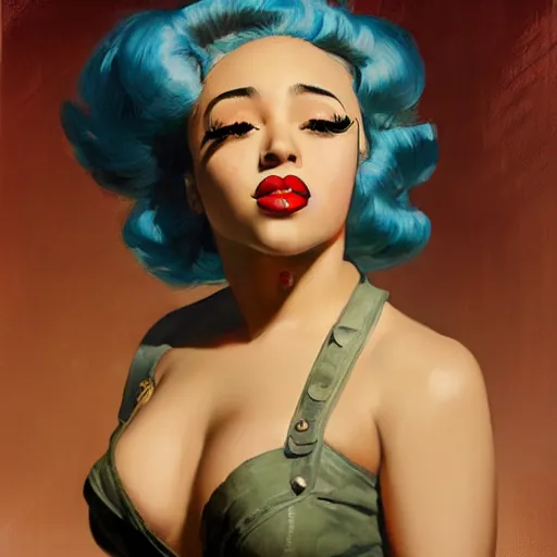 Prompt: wwii era pinup portrait of doja cat by ian pesty rocha murakami and ruan jia