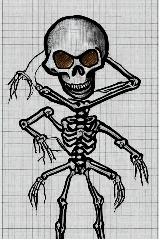 Image similar to silly drawing of a half life 2 skeleton with a headcrab on top of graph paper