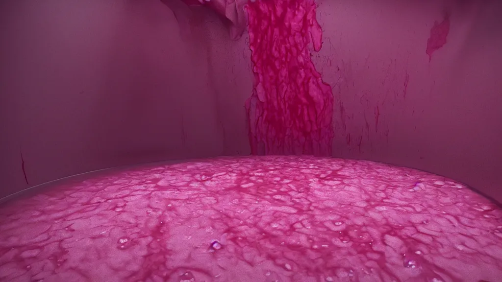 Image similar to a large vat of rotten pink fluid in a laboratory, photorealistic, octane render 8 k uhd