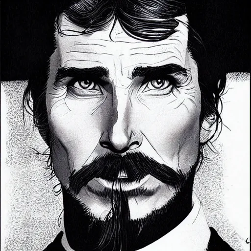 Image similar to christian bale retro minimalist portrait by jean giraud, moebius starwatcher comic, 8 k