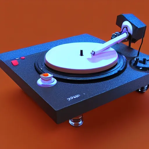 Image similar to a turntable with a needle on top of it, a low poly render by tim biskup, featured on polycount, computer art, sketchfab, rendered in maya, voxel art