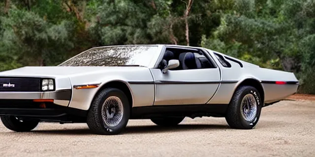 Image similar to a single delorean and 1 9 6 9 dodge charger hybrid, dslr