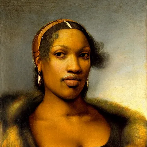 Prompt: a renaissance portrait painting of megan thee stallion, in the style of rembrandt van rijn