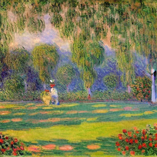 Image similar to a furry backyard party painting by claude monet, highly detailed painting