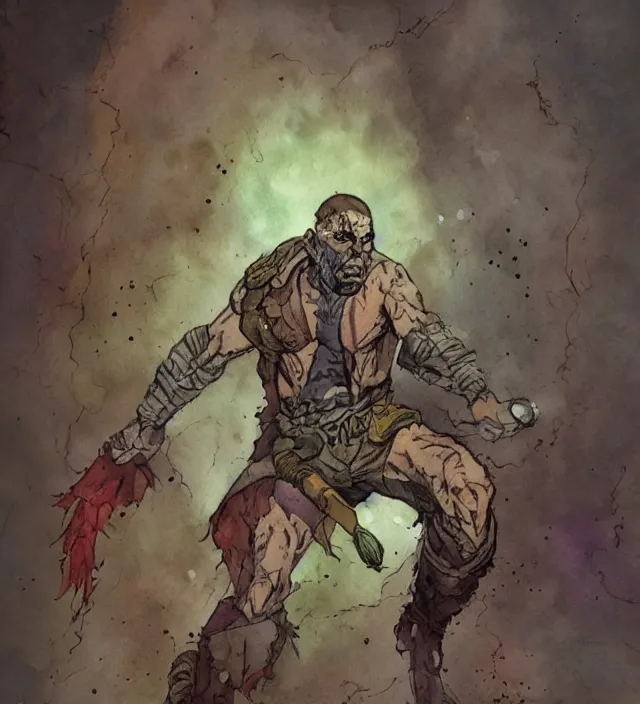 Prompt: a 3 / 4 view watercolor ink painting of a post - apocalyptic mutant sorcerer in the style of leonard boyarsky in the style of frank frazetta trending on artstation deviantart pinterest detailed realistic hd 8 k high resolution