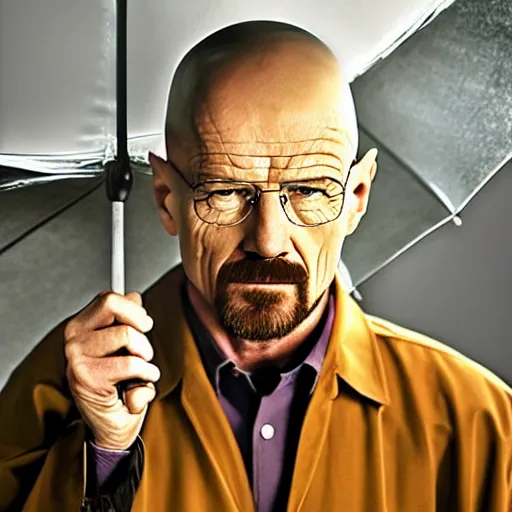 Prompt: walter white holding a umbrella, ultrarealistic