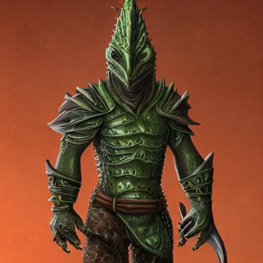 Image similar to lizard wearing oiled leather rogue armor, Lizardman thief, D&D, argonian, mideival setting, digital painting, highly detailed, concept art, sharp focus, artstation