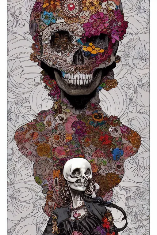 Image similar to beautiful skull cyborg girl female illustration detailed patterns art of thai traditional dress, pop art, splash painting, art by geof darrow, ashley wood, alphonse mucha, makoto shinkai