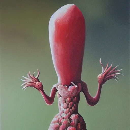 Prompt: a creep strawberey creature, oil in canvas,