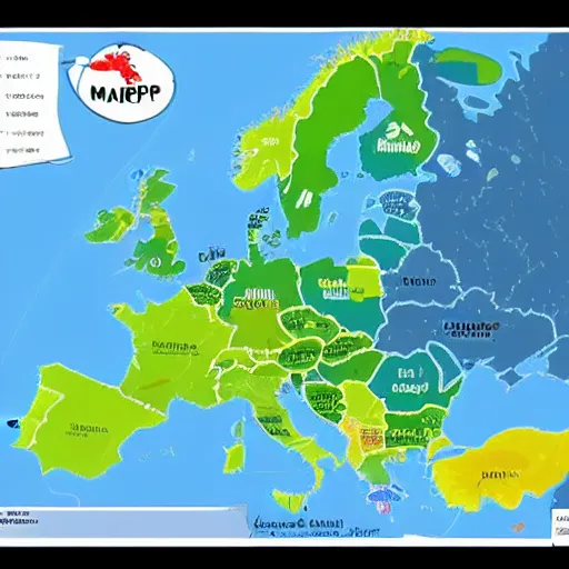 map of europe showing the exports of each country as a Stable