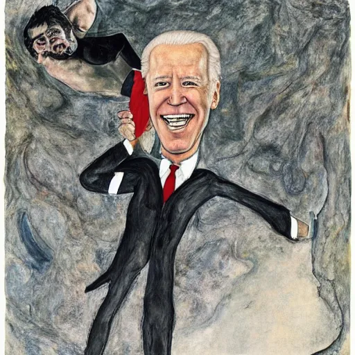 Image similar to joe biden screaming, by egon schiele and william blake and stephen gammell