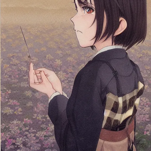 Image similar to anime emma watson by by Hasui Kawase by Richard Schmid