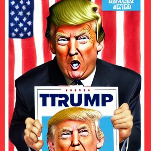 Image similar to Donald Trump on the cover of MAD MAGAZINE art stly Al Gaffee