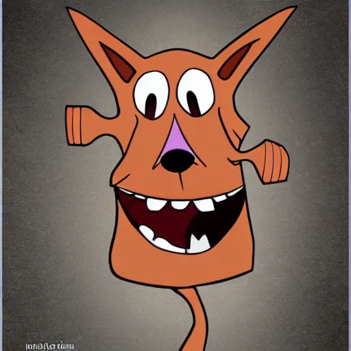 Image similar to hyper realistic courage the cowardly dog