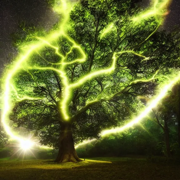 Image similar to crystal oak tree, phosphorescent skin, nacreous flare